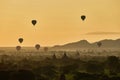 Scenic sunrise with many hot air balloons above Bagan in Myanmar Royalty Free Stock Photo