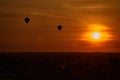 Scenic sunrise with many hot air balloons above Bagan in Myanmar Royalty Free Stock Photo