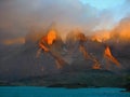 Scenic sunrise mountains fire sky Patagonia Royalty Free Stock Photo