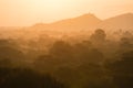 Scenic Sunrise over plain of Bagan on a misty morning Royalty Free Stock Photo