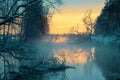 Scenic sunrise over the winter river Royalty Free Stock Photo
