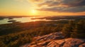Scenic sunset in Acadia National Park as seen from the top of Mountain Royalty Free Stock Photo