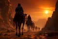 A scenic sunset as cameleers guide their camels through Thar Royalty Free Stock Photo