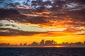 Scenic Sunset on Caribbean Sea with Dark Clouds against an Orange and Blu Sky. Beautiful Background Royalty Free Stock Photo