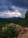 Scenic sunset evening night light pai canyon way path sundown mountain trees nature rain forest jungle aerial chiang mai Royalty Free Stock Photo