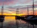 Scenic sunset over the harbour in Oslo, Norway.