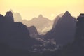 Scenic sunset over Karst mountains formations in Guilin, China. Royalty Free Stock Photo