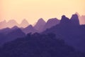 Scenic sunset over Karst mountains formations in Guilin, China. Royalty Free Stock Photo