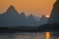 Scenic sunset over Karst mountains formations in Guilin, one of China most popular tourist destinations Royalty Free Stock Photo