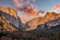 Scenic sunset over Yosemite Valley from Tunnel view point, USA Royalty Free Stock Photo