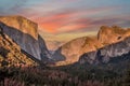 Scenic sunset over Yosemite Valley from Tunnel view point Royalty Free Stock Photo