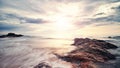 Scenic sunset on a rocky beach in Bentota, color toning applied, Sri Lanka Royalty Free Stock Photo