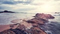 Scenic sunset on a rocky beach, color toning applied, Sri Lanka Royalty Free Stock Photo