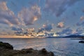 Scenic sunset in Tigullio gulf. Cavi di Lavagna. Liguria. Italy