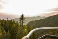 Scenic sunset view from the chairlift, capturing Grouse Mountain\'s beauty