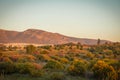 Scenic sunset view of fields and mountains in Alimos in Athens, Greece Royalty Free Stock Photo