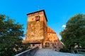 sunset view of high Tower of Imperial Castle of Nuremberg