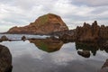 Porto Moniz - Panoramic view of natural lava swimming pools Piscinas Naturais Velhas in coastal town Porto Moniz, Madeira island