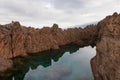 Porto Moniz - Panoramic view of natural lava swimming pools Piscinas Naturais Velhas in coastal town Porto Moniz, Madeira island