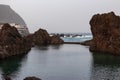 Porto Moniz - Panoramic view of natural lava swimming pools Piscinas Naturais Velhas in coastal town Porto Moniz, Madeira island