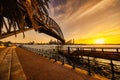 Scenic sunset view of Sydney Harbour and city skyline from Manly Walk in Victoria Park Royalty Free Stock Photo