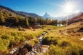 Scenic surroundings with famous peak Matterhorn. Location place Swiss alps, Grindjisee Royalty Free Stock Photo