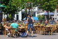 Couple relax at a cafe terrace in Amersfoort, Netherlands