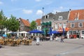 People at scenic cosy terraces at the Hof square in Amersfoort, Netherlands