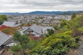 Scenic top view of Enkoji Temple and north Kyoto city skyline during autumn