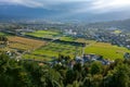 Scenic top view of a small town in the highlands in Austria Royalty Free Stock Photo