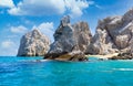 Scenic tourist destination Arch of Cabo San Lucas, El Arco, close to Playa Amantes, Lovers Beach known as Playa Del Amor