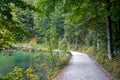 Scenic trail along lake Alpsee in Bavaria, Germany