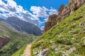 Scenic trail for hiking leading to the top of the Sassongher mountain. Italian Dolomites, Colfosco - Alta Badia. Royalty Free Stock Photo