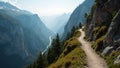 Scenic trail through mountain pass with sheer cliffs Royalty Free Stock Photo