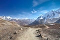 A scenic trail to the lake Tilicho in Nepal Royalty Free Stock Photo