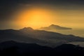 Scenic aerial sunset seascape over Gulf of Naples, Capri island and mountains Lattari, Amalfi coast, Campania, Italy Royalty Free Stock Photo