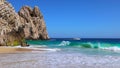 Scenic travel destination Playa del Divorcio, Divorce Beach, located near scenic Arch of Cabo San Lucas and playa