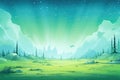 scenic tundra under a strong green aurora display