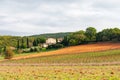 Scenic Tuscany countryside rural landscape with characteristic house in early autumn, Monteriggioni region, Tuscany, Italy Royalty Free Stock Photo