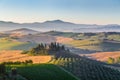 Scenic Tuscany landscape at sunrise, Val d`Orcia, Italy Royalty Free Stock Photo