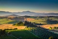 Scenic Tuscany landscape at sunrise, Val d'Orcia, Italy Royalty Free Stock Photo