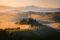 Scenic Tuscany landscape at sunrise, Val d`Orcia, Italy Royalty Free Stock Photo