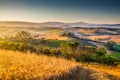 Scenic Tuscany landscape at sunrise, Val dOrcia, Italy Royalty Free Stock Photo