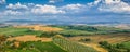 Scenic Tuscany landscape at sunset, Val d'Orcia, Italy Royalty Free Stock Photo