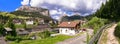 scenic Val Gardena village ski resort in Alps mountains Dolomites, northern Italy Royalty Free Stock Photo
