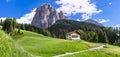 scenic Val Gardena village ski resort with traditional houses in south Tyrol, Royalty Free Stock Photo