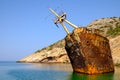 Scenic view of abandoned rusty shipwreck, Amorgos island