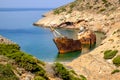 Scenic view of abandoned rusty shipwreck, Amorgos island