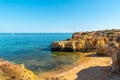 scenic view from above of the beautiful Praia dos Arrifes, Algarve beach, Portugal Royalty Free Stock Photo