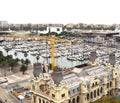 Scenic view from above from monument of Columbus on port, Barcelona, Spain